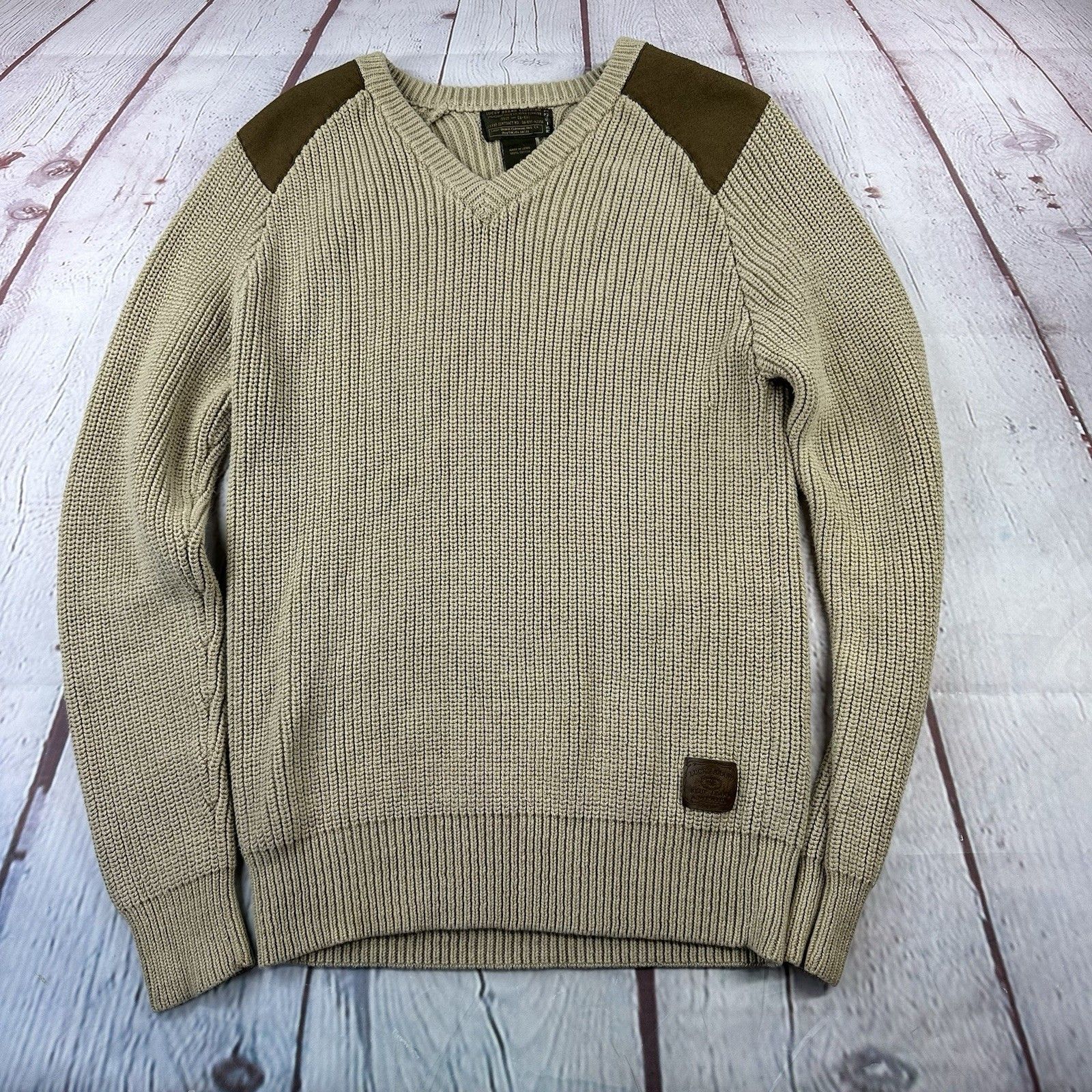 Lucky Brand Sweater 06Kh1 Size Small Khaki Brown Military Uniform Knit